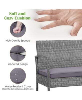 8PCS Patio Rattan Furniture Set Cushioned Chair Wooden Tabletop Gray