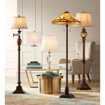 Hyde Park Rustic Vintage like Floor Lamp with Nightlight Glass Tray 65" Tall Bronze Gold Metal Pearl White Frosted Glass Fabric Bell Shade for Living Room Reading House Bedroom Home - Kathy Ireland