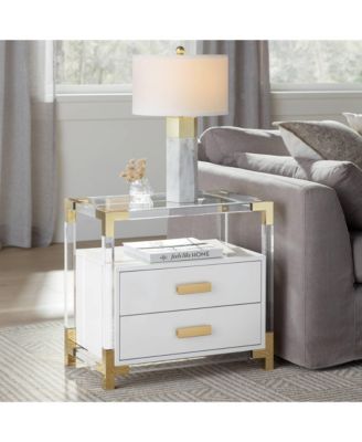 Leala Modern Accent Table Lamp 21" High Faux Marble Gold Metal White Drum Shade for Bedroom Living Room Bedside Nightstand Office