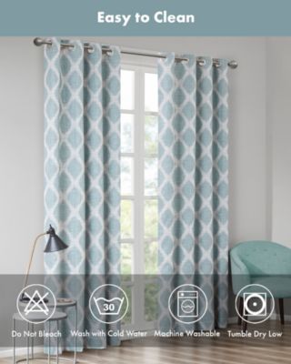 Blakesly Ikat blackout curtains for bedroom, Silver grommet top fit up to 1.25 inches rod Single Curtain Panel for Living Room, Width 50 length 95 inches, Pitch Black Ambiance Aqua Window Panel