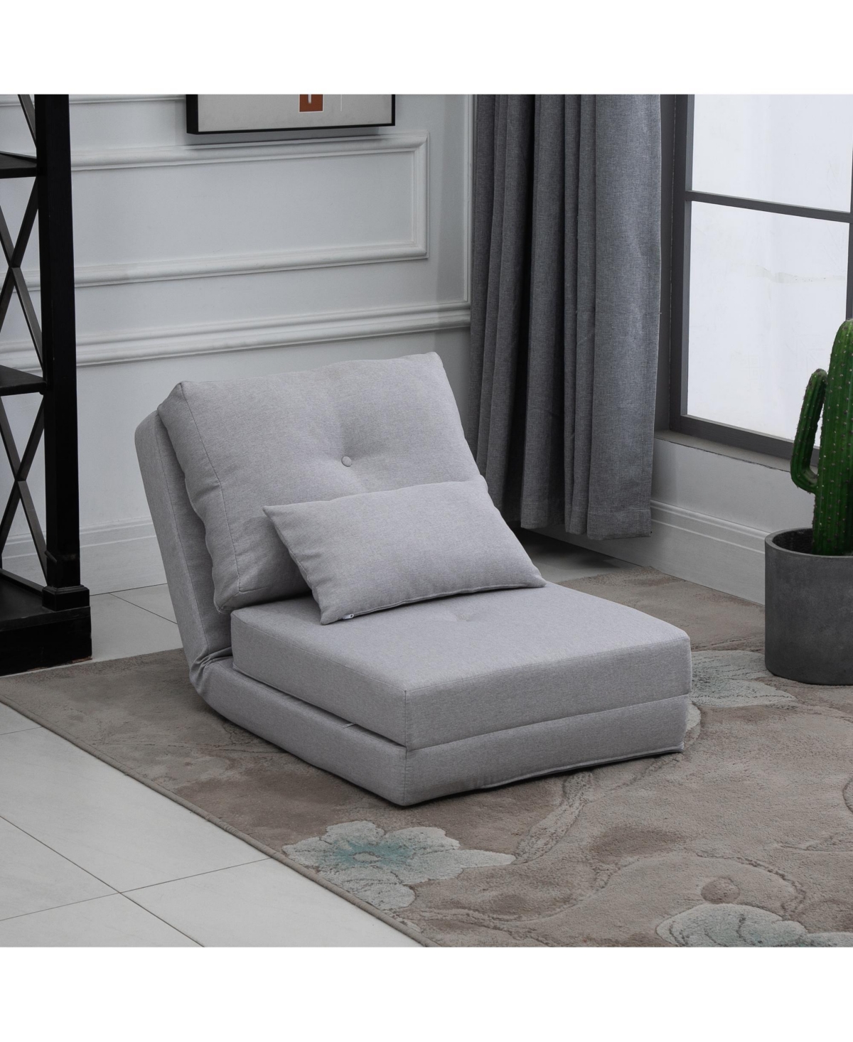 Homcom 2-In-1 Floor Lazy Sofa with 5 Position Adjustable Backrest, Light- Grey