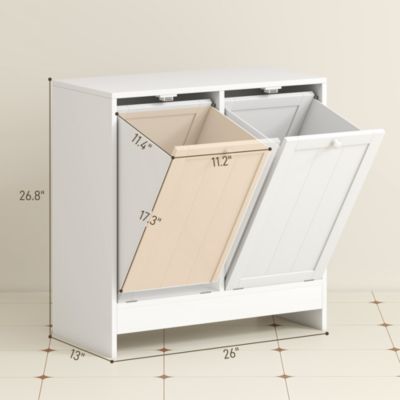 26" W  Engineered Wood 2 Hamper Compartments Tilt-out Laundry Storage Cabinet