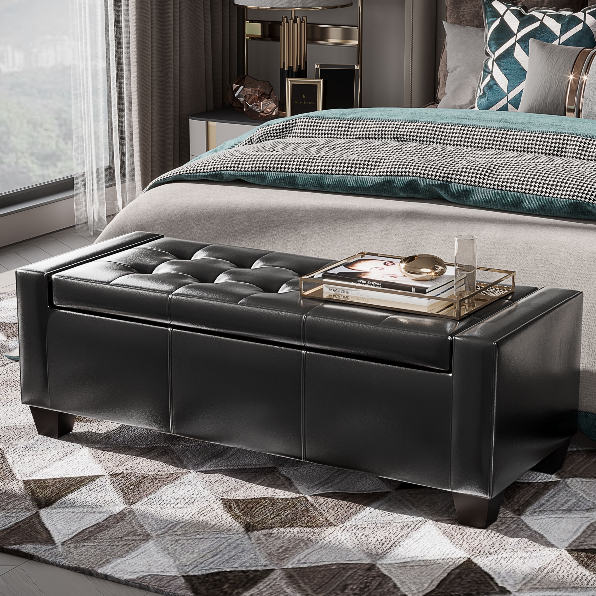Homcom Home Modern Ottoman Storage Bench Seat Footrest Sofa Shoe Faux Leather