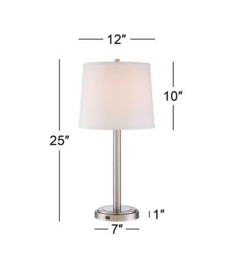 Camile Modern Table Lamps 25" High Set of 2 Brushed Nickel with USB Charging Port Off White Drum Shade for Living Room Office House Desk