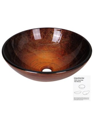 16 9/16" x 5 11/16" (42 x 14.5 cm)- Artistic Tempered Glass Vessel Sink Bathroom Lavatory Round Bowl Pattern Basin