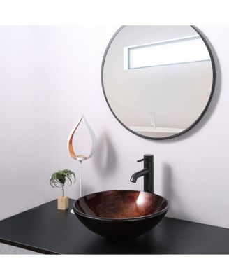 16 9/16" x 5 11/16" (42 x 14.5 cm)- Artistic Tempered Glass Vessel Sink Bathroom Lavatory Round Bowl Pattern Basin