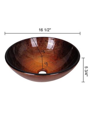 16 9/16" x 5 11/16" (42 x 14.5 cm)- Artistic Tempered Glass Vessel Sink Bathroom Lavatory Round Bowl Pattern Basin