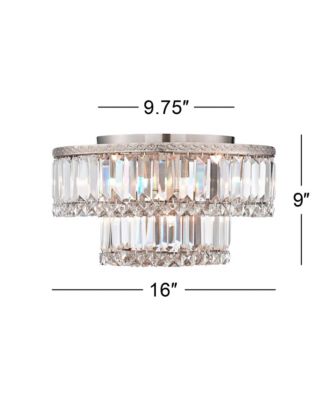 Magnificence Modern Ceiling Light Flush Mount Fixture 16" Wide Brushed Satin Nickel Faceted Crystal Glass for Bedroom Living Room