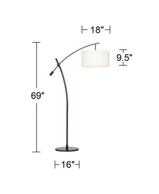 Raymond Modern Arc Floor Lamp 69" Tall Bronze Adjustable Boom Arm Off White Linen Drum Shade for Living Room Reading Bedroom Home