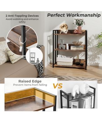 3-Tier Industrial Metal Frame Corner Bookcase with Adjustable Shelves Rustic