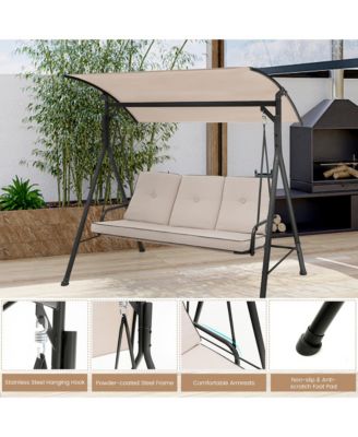 3-Person Hammock Chair Patio Porch Swing with Adjustable Canopy, Removable Cushion