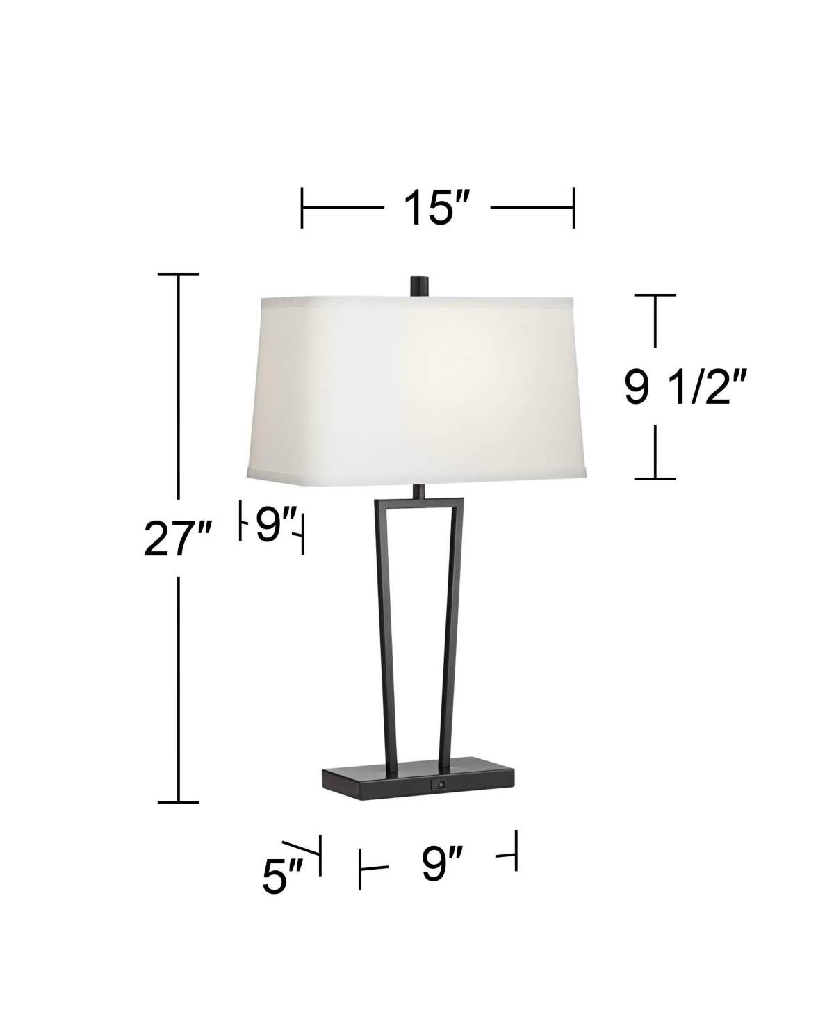360 Lighting Cole Modern Minimalist Table Lamps Tall Set of 2 with Usb Charging PortsMetal White Rectangular Shade for Living Room Bedroom