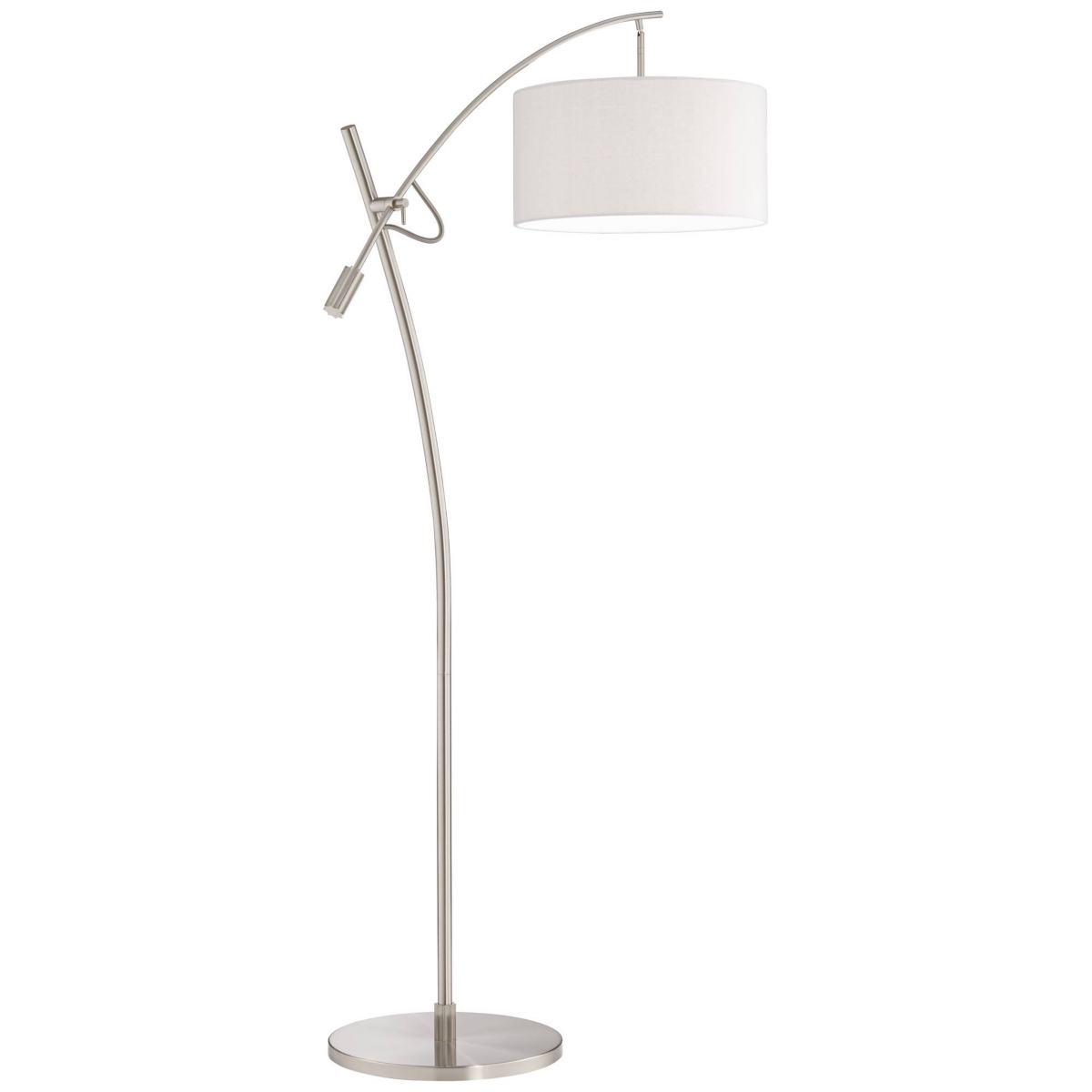 Possini Euro Design Modern Standing Arc Floor Lamp Adjustable Boom Arm Tall Brushed Nickel Off White Linen Fabric Drum Shade Decor for Living Room