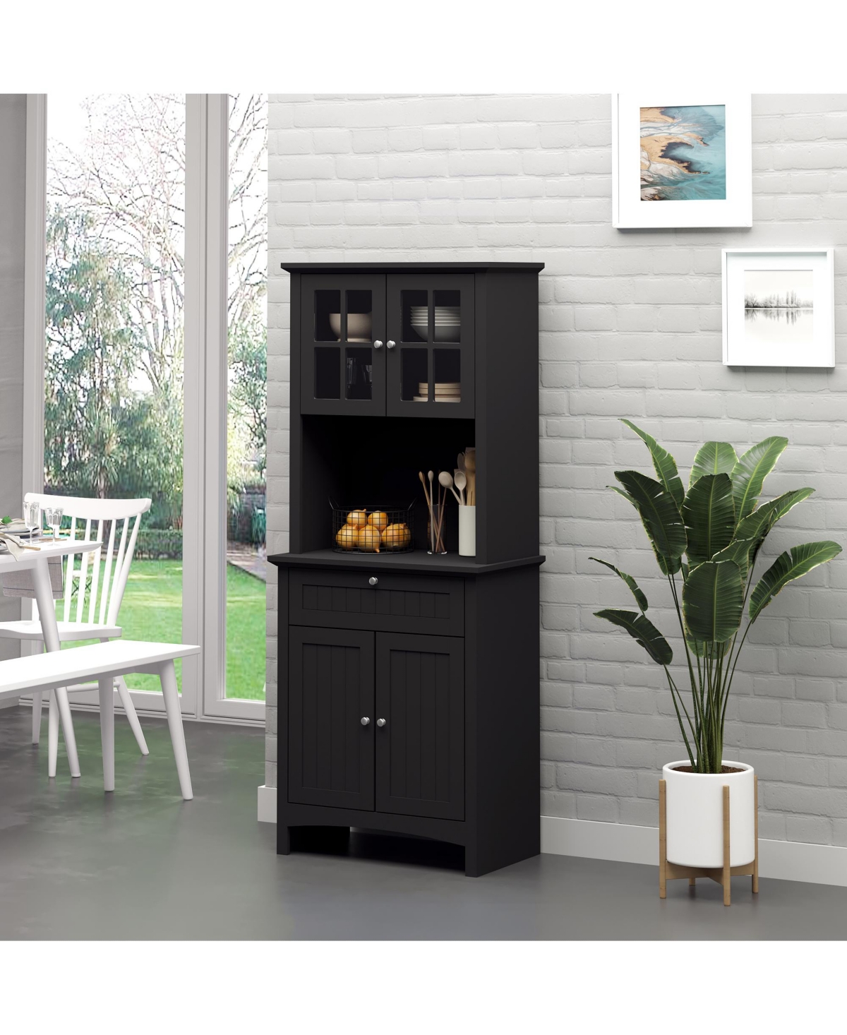 Homcom Kitchen Storage Buffet w/ Microwave Hutch Drawer for Dining Room,- Black