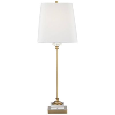 Julia Traditional Buffet Table Lamp 29 1/2" Tall Gold Crystal with Table Top Dimmer Fabric Tapered Drum Shade for Living Room Dining Home