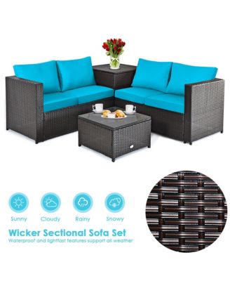 8PCS Outdoor Patio Rattan Furniture Set Cushion Loveseat Storage Table Turquoise