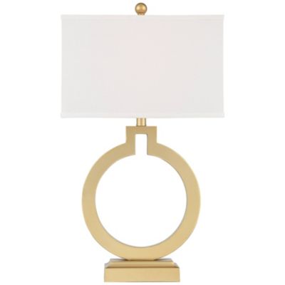 Modern Table Lamps 28 1/2" Tall Set of 2 with USB Charging Port Brushed Gold Open Ring White Shade for Bedroom Living Room House Bedside
