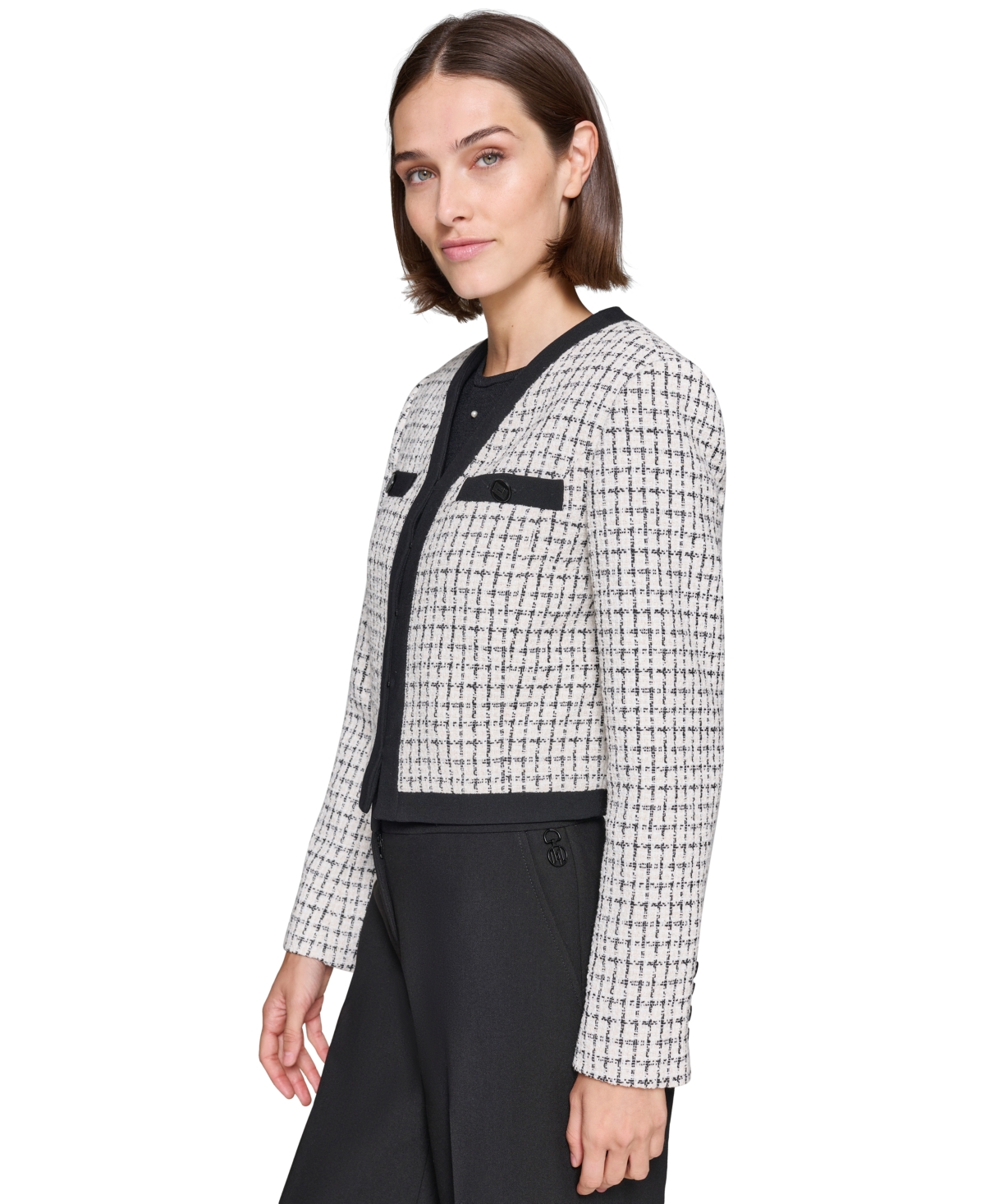 Karl Lagerfeld Women's Cropped Tweed Jacket -bl