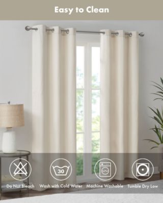 Galen Basketweave Room Darkening Curtain Panels Pair for bedroom, Silver grommet top fit up to 1.25 inches rod 2 panels set for Living Room, Width 40 length 84 inches Curtain Panel, Pitch Black Ambiance Blue 2 Window Panels