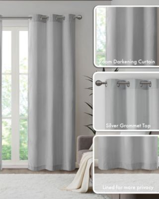 Galen Basketweave Room Darkening Curtain Panels Pair for bedroom, Silver grommet top fit up to 1.25 inches rod 2 panels set for Living Room, Width 40 length 84 inches Curtain Panel, Pitch Black Ambiance Blue 2 Window Panels