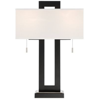 Neil Modern Rustic Table Lamp 26" High Black Metal with USB Charging Port White Rectangular Shade for Bedroom Living Room Bedside Desk