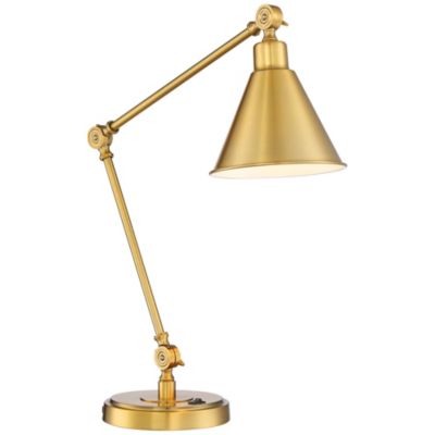 Wray Modern Desk Lamp 26 3/4" High with USB Charging Port Warm Brass Gold Metal Adjustable Arm Head for Bedroom Living Room House Bedside Nightstand Home Office Reading Family - 360 Lighting