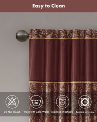 Aubrey Jacquard Room Darkening Curtains, Faux Silk Paisley for Bedroom and Living Room, 84 inch length 2 panels set, Width 50 length 84 inches, Burgundy Window Panel