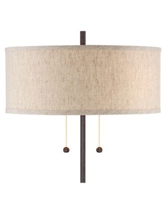 Modern Accent Table Lamp with USB and AC Power Outlet 23 1/2" High Bronze Fabric Drum Shade for Bedroom Living Room House Desk Bedside