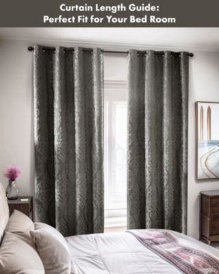 Mirage Knitted Jacquard Damask Total blackout curtains for bedroom, Silver grommet top fit up to 1.25 inches rod Single Curtain Panel for Living Room, Width 50 length 95 inches, Pitch Black Ambiance Charcoal 1 Window Panel