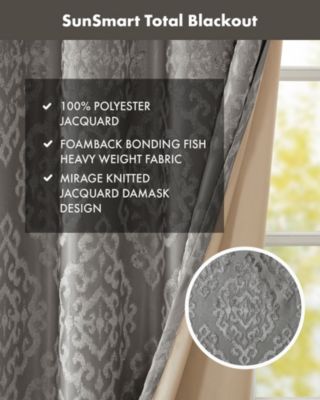 Mirage Knitted Jacquard Damask Total blackout curtains for bedroom, Silver grommet top fit up to 1.25 inches rod Single Curtain Panel for Living Room, Width 50 length 95 inches, Pitch Black Ambiance Charcoal 1 Window Panel