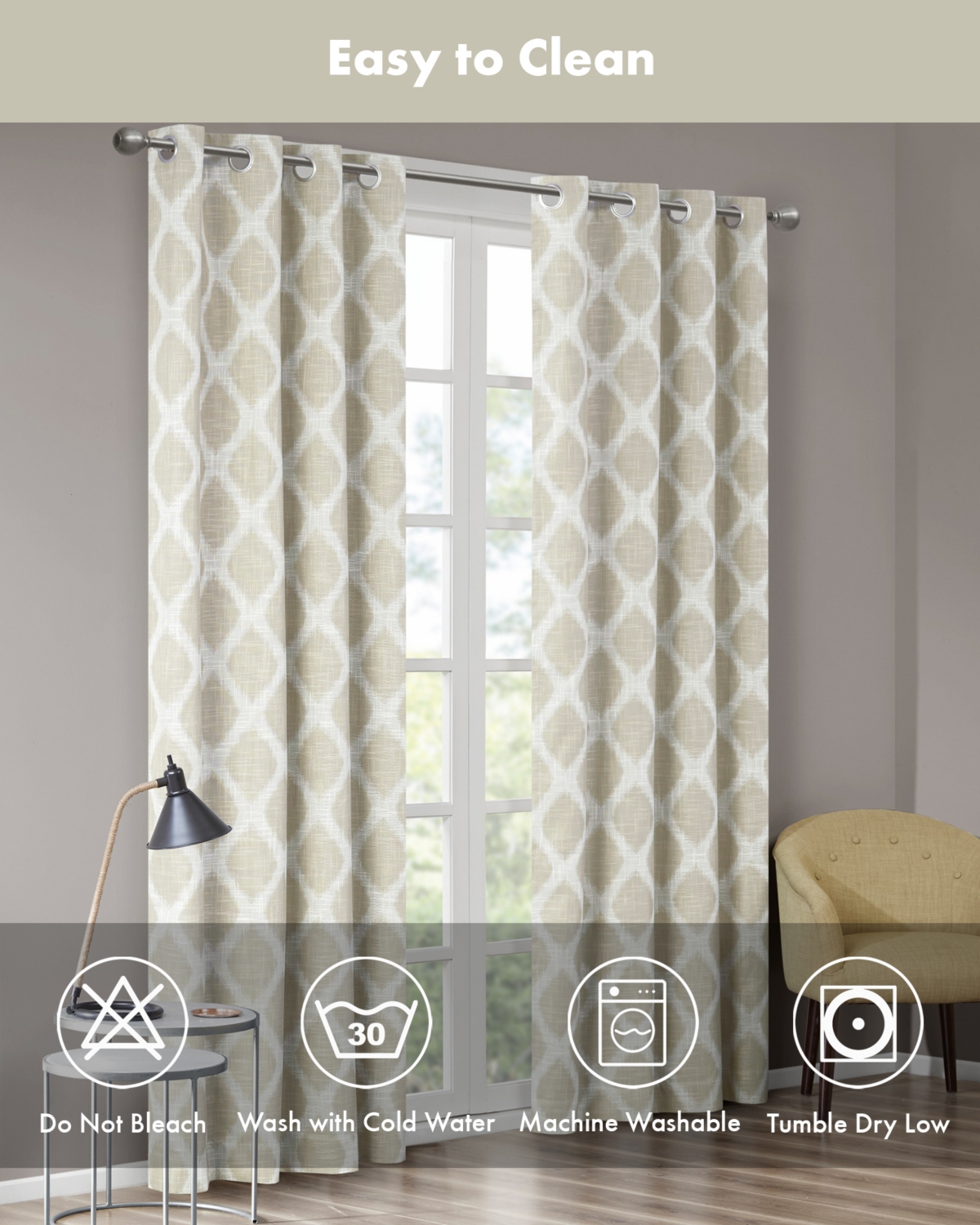 SunSmart Blakesly Ikat blackout curtains for bedroom, Silver grommet top fit up to 1.25 inches rod Single Curtain Panel for Living Room, Width 50 leng