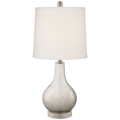 Ledger Modern Accent Table Lamps 21 3/4" High Set of 2 Mercury Glass with USB Charging Port Table Top Dimmers Off-White Shade for Desk