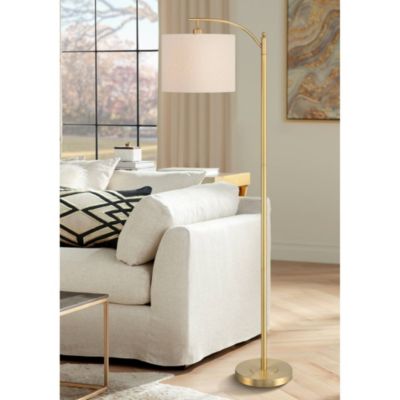 Modern Downbridge Floor Lamp 61 1/2" Tall Warm Gold Metal Off-White Linen Drum Shade for Living Room Reading Bedroom