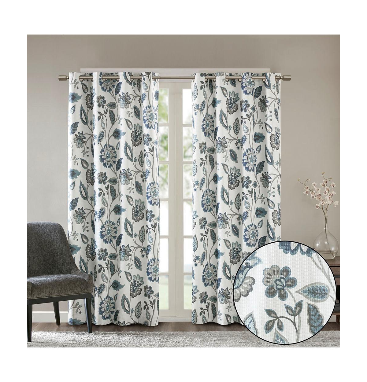 SunSmart Camille Jacquard Room Darkening Curtain for Bedroom, Grommet Top Design Panels Pair for Living Room, Width 50 length 95 inches Single Panel
