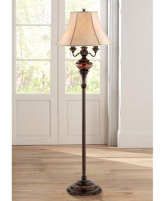Traditional Floor Lamp 4-Light 63" Tall Lush Bronze Tortoise Glass Font Bell Shade for Living Room Reading Bedroom Office