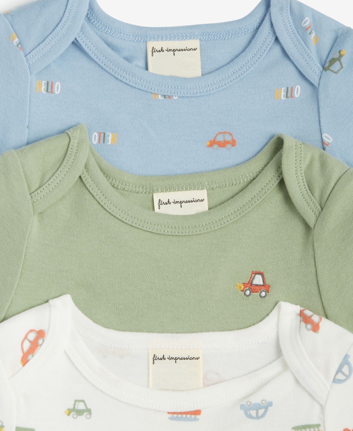 First Impressions Baby Boys Travel Cotton Bodysuits, 3 Pack, Created For Macy's In Angel White