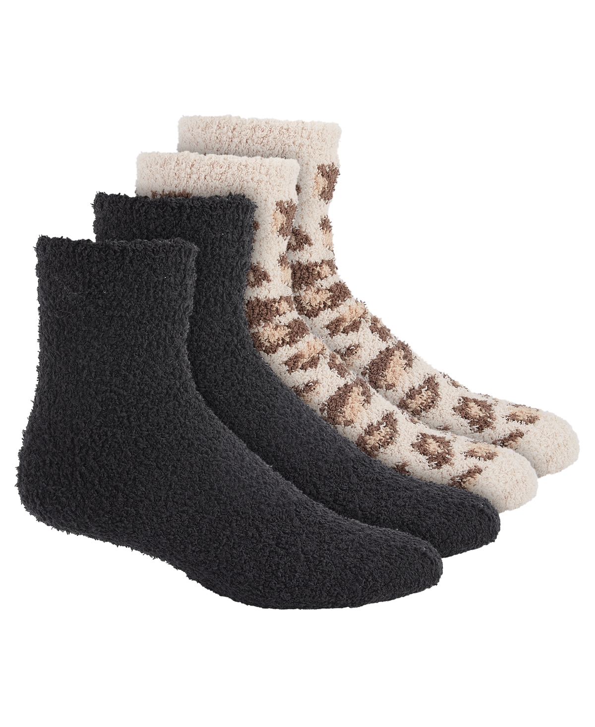 Charter Club Women's 2-pk. Holiday Fuzzy Butter Socks, Created For Macy's In Leopard Almond Peach