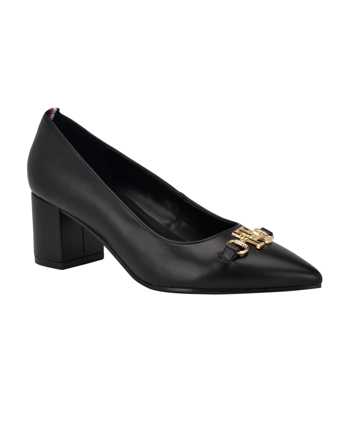 Tommy Hilfiger Nanya Womens Logo Faux Leather Block Heels In Black
