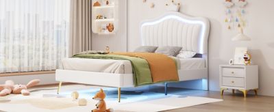 Streamdale Crown Headboard Upholstered Bed with LED Lights