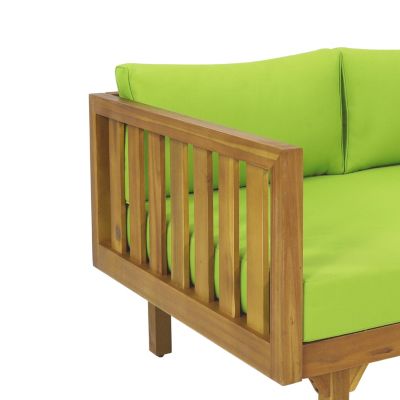 Acacia Wood Daybed with Slat Paneling and Water-Resistant Cushions
