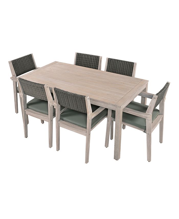 Simplie Fun Acacia Wood Outdoor Patio Dining Set with Cushioned Chairs ...