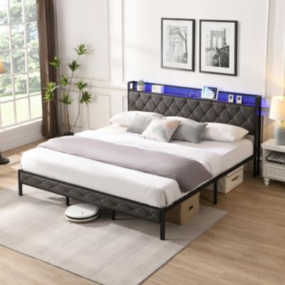 Streamdale Upholstered King Bed with Storage, Charging Station, and LED Lights