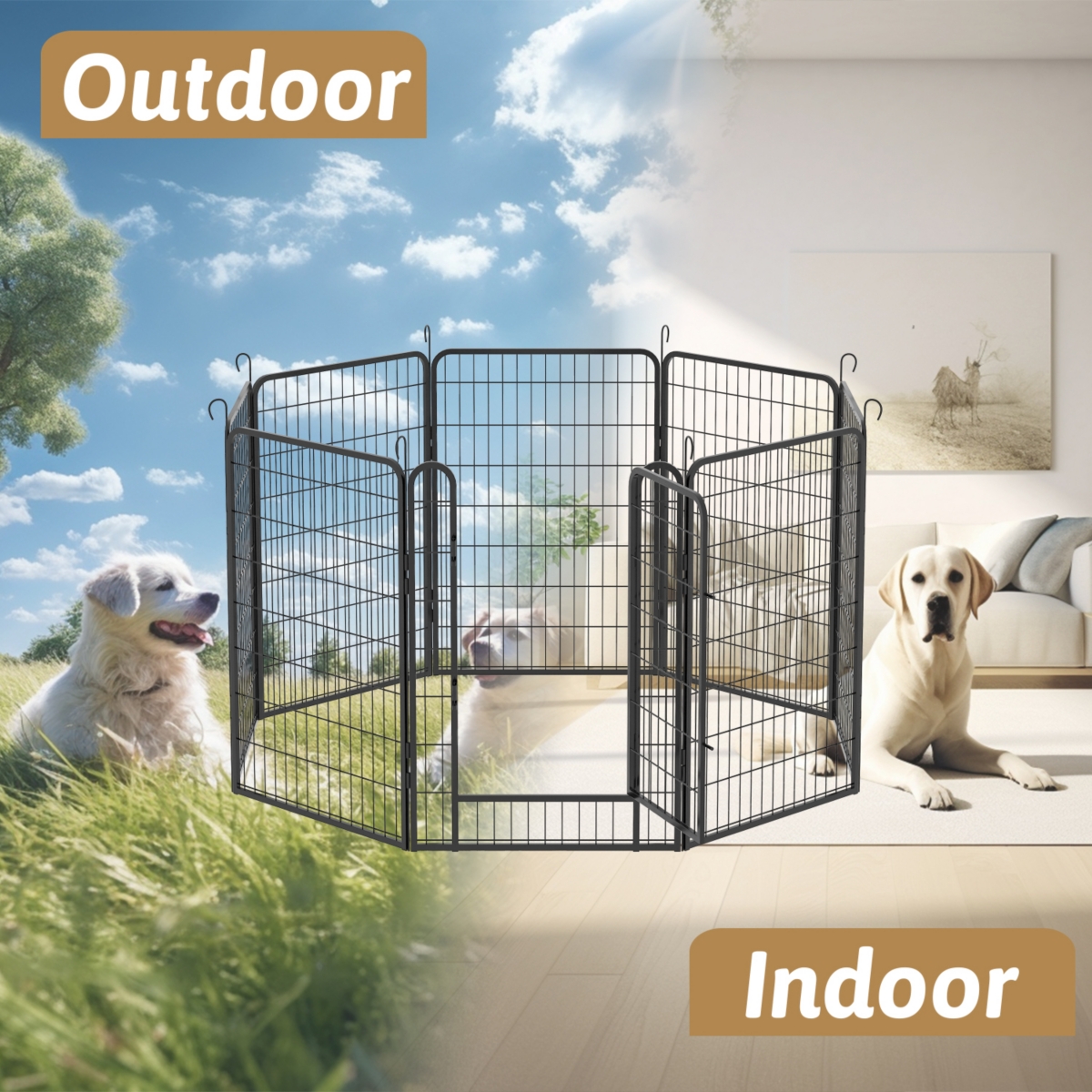 Streamdale Furniture Sturdy, Rust-Resistant Pet Fence with Automatic Gravity Locking