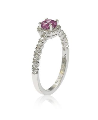 Suzy Levian Sterling Silver Sapphire & Created White Sapphire Petite Halo Bridal Ring