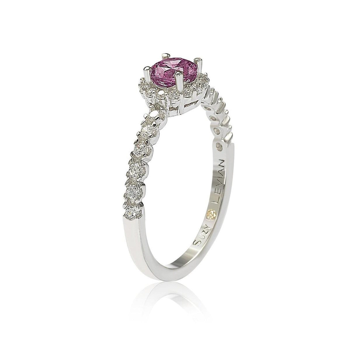 Suzy Levian New YorkSapphire & Lab-Grown White Sapphire Petite Halo Bridal Ring in Sterling Silver by Suzy Levian - Pink