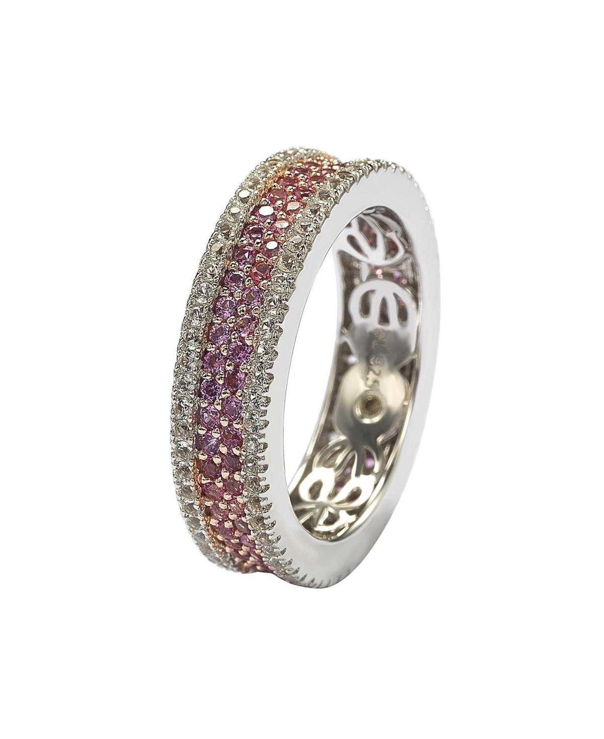 Suzy Levian New YorkSapphire & Lab-Grown White Sapphire Framed Eternity Band Ring in Sterling Silver by Suzy Levian - Pink
