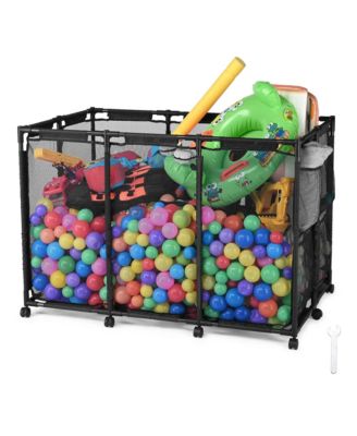 48"x30"x34" Mesh Pool Storage Bin Rolling Cart Swim Toys Organizer Black