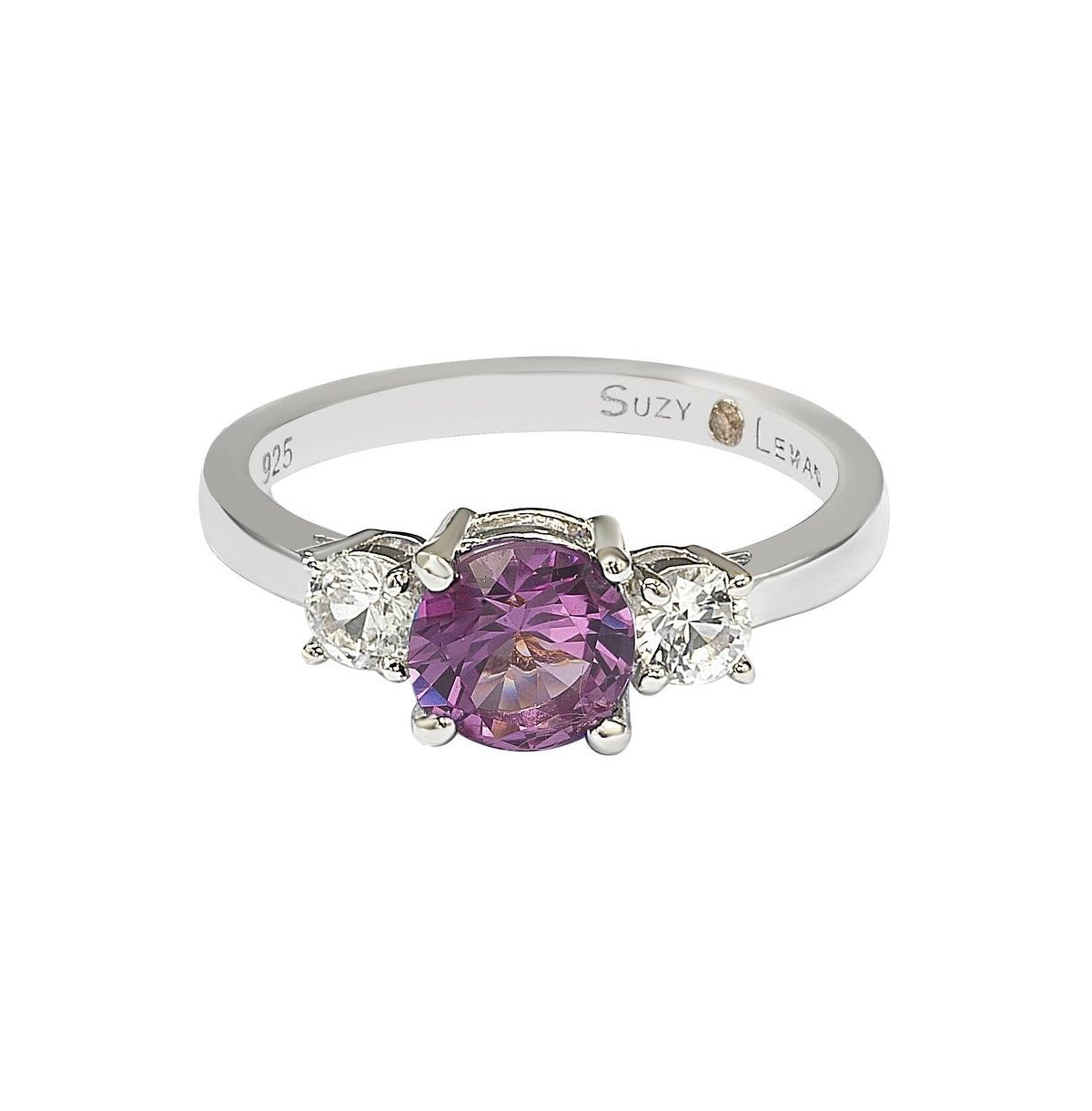 Suzy Levian New YorkSapphire & Lab-Grown White Sapphire 3 Stone Bridal Ring in Sterling Silver by Suzy Levian - Pink