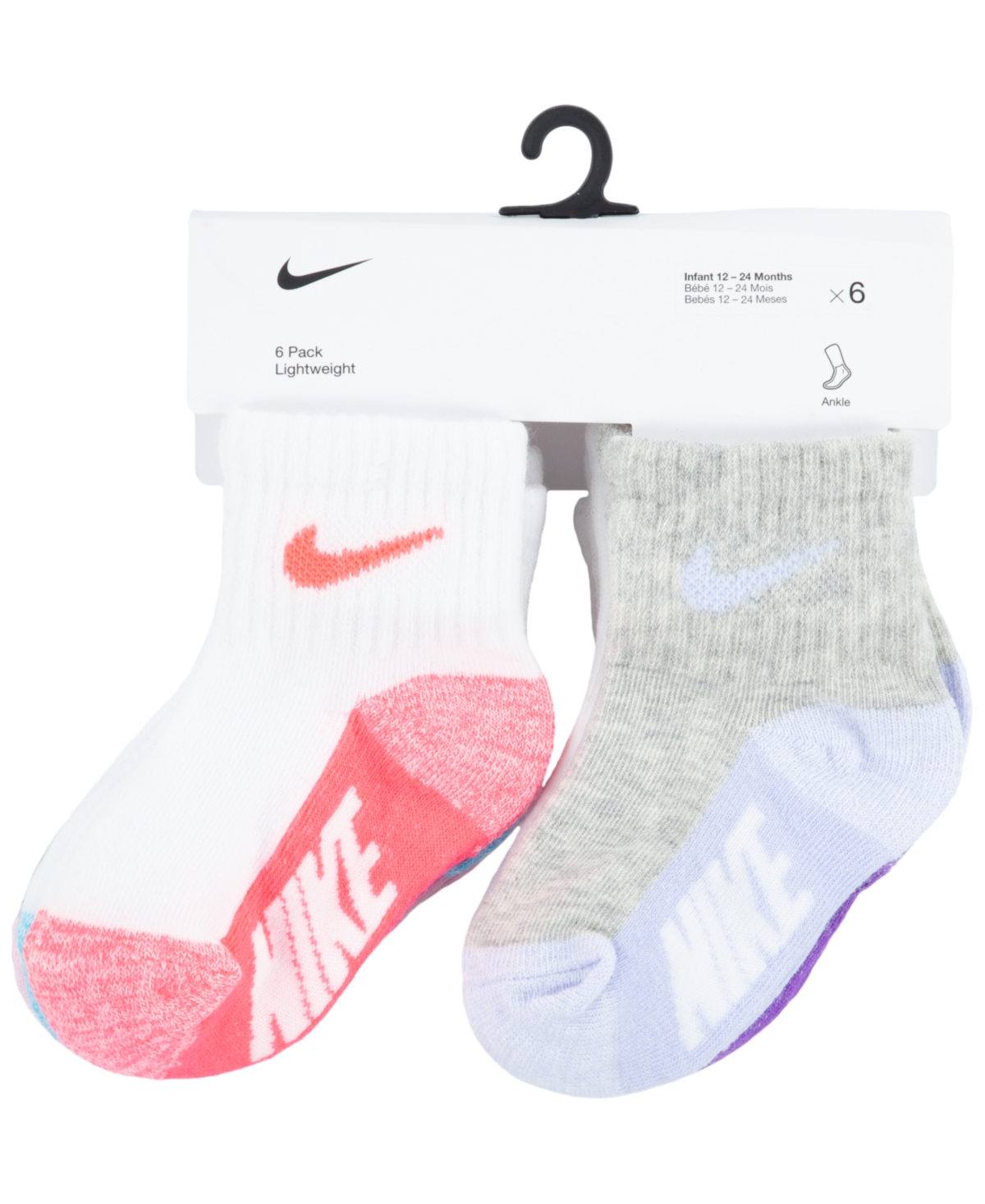 Nike Baby and Toddler Boys or Girls Multi Logo Socks, Pack of 6 -/ Pink