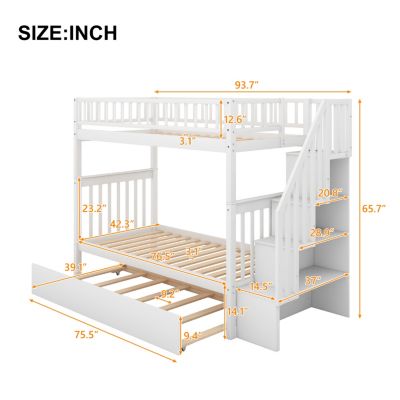 Streamdale Twin Over Twin Bunk Bed With Trundle And Storage